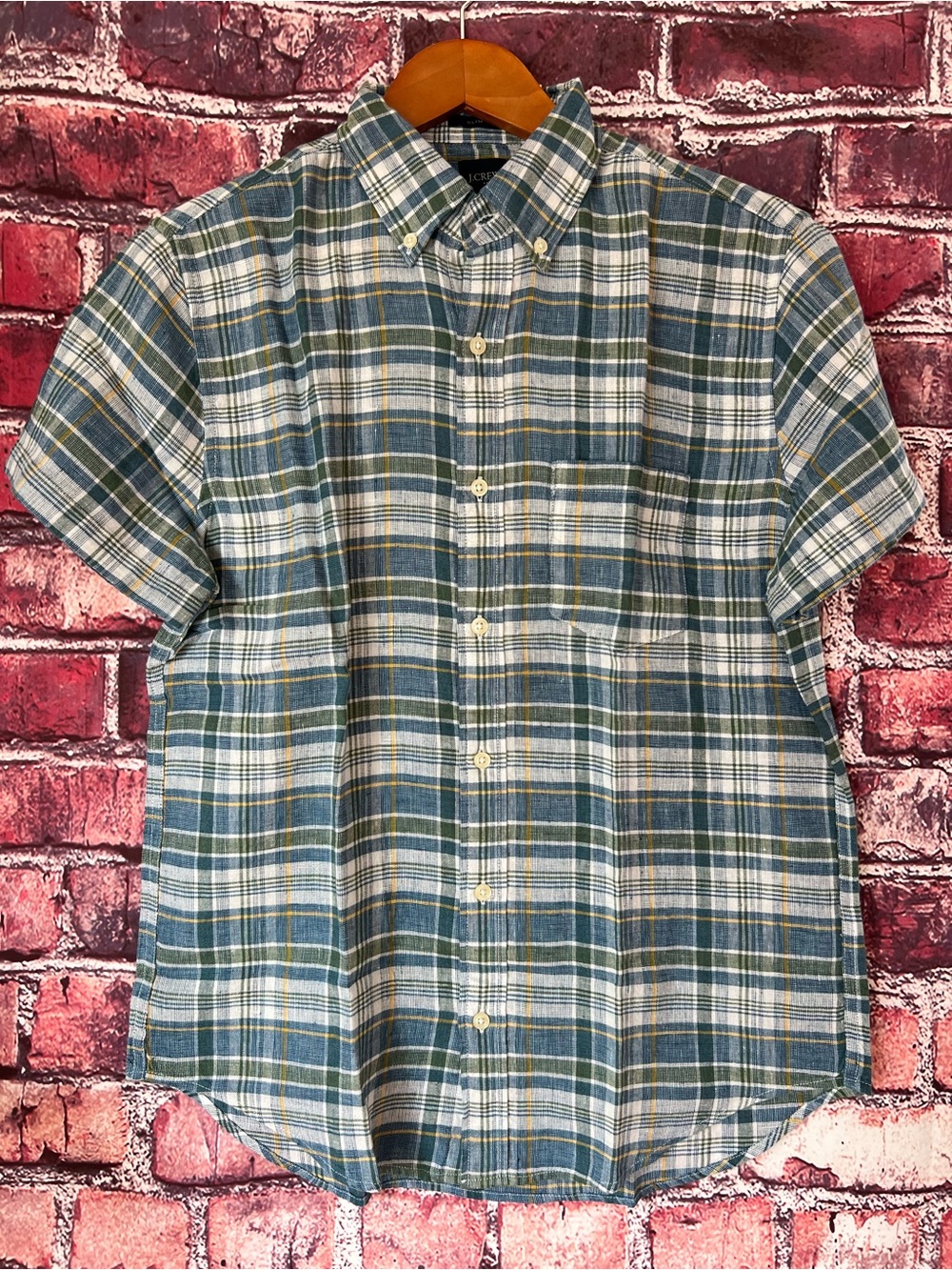 NWT J.Crew Men's Slim Linen-Cotton Plaid Short Sleeve Button Down Shirt